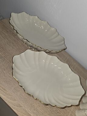 Lenox Ivory Gold Trim Serving Bowls Set 2 USA Vintage